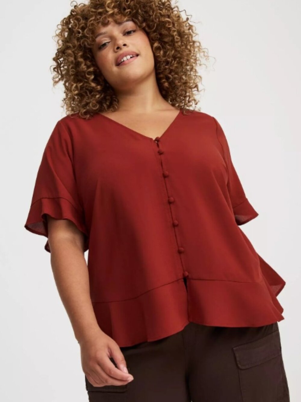 Challis V-Neck Ruffle Top - Picture 7 of 8